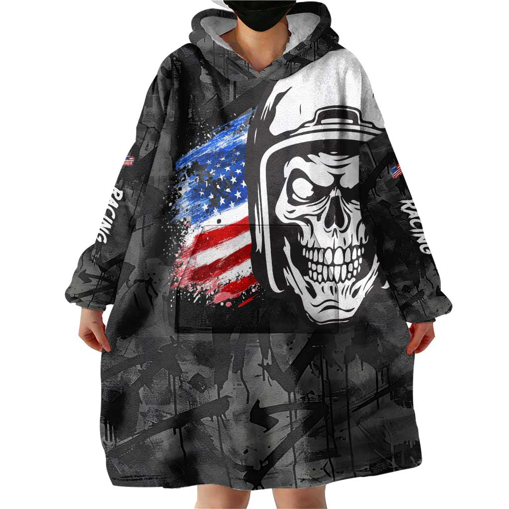 Custom American Flag Skull Motocross Wearable Blanket Hoodie - Wonder Print Shop