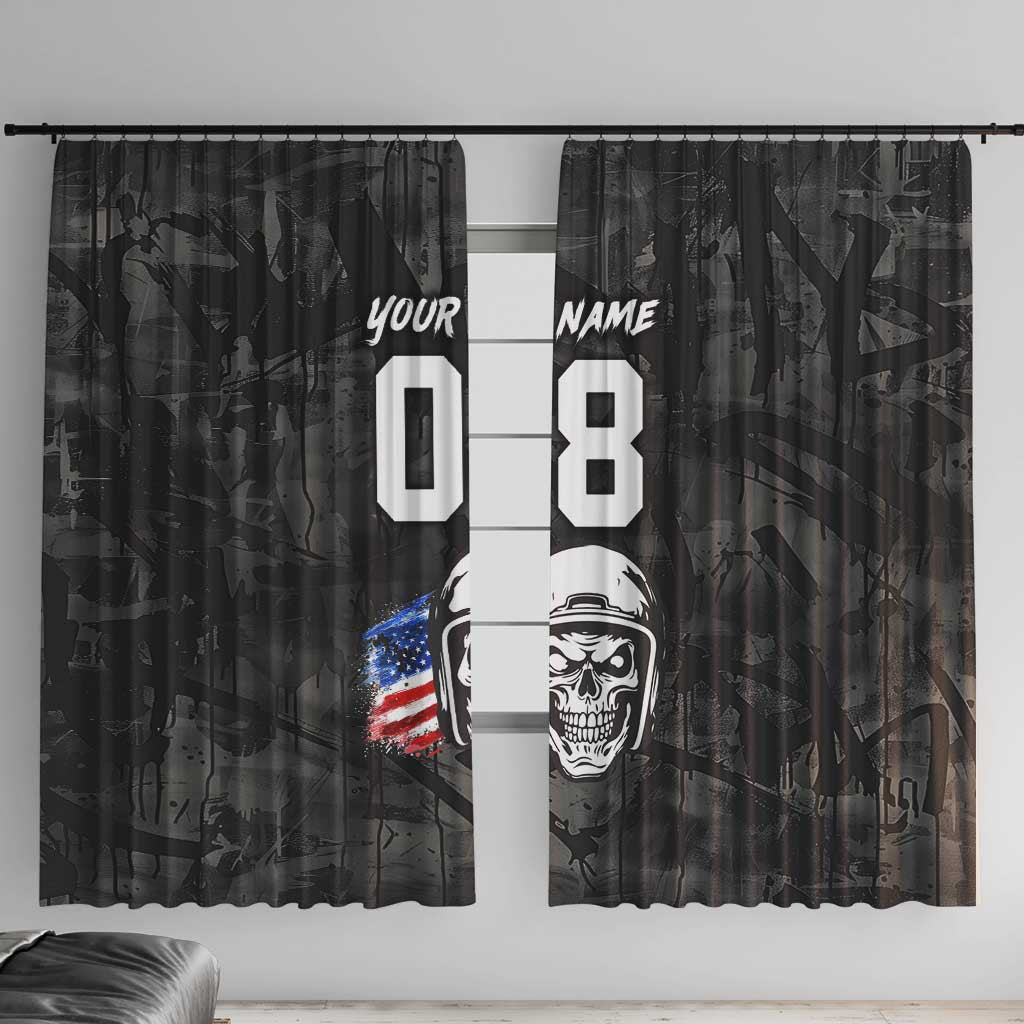 Custom American Flag Skull Motocross Window Curtain - Wonder Print Shop