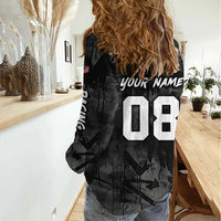 Custom American Flag Skull Motocross Women Casual Shirt - Wonder Print Shop
