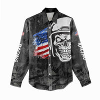 Custom American Flag Skull Motocross Women Casual Shirt - Wonder Print Shop