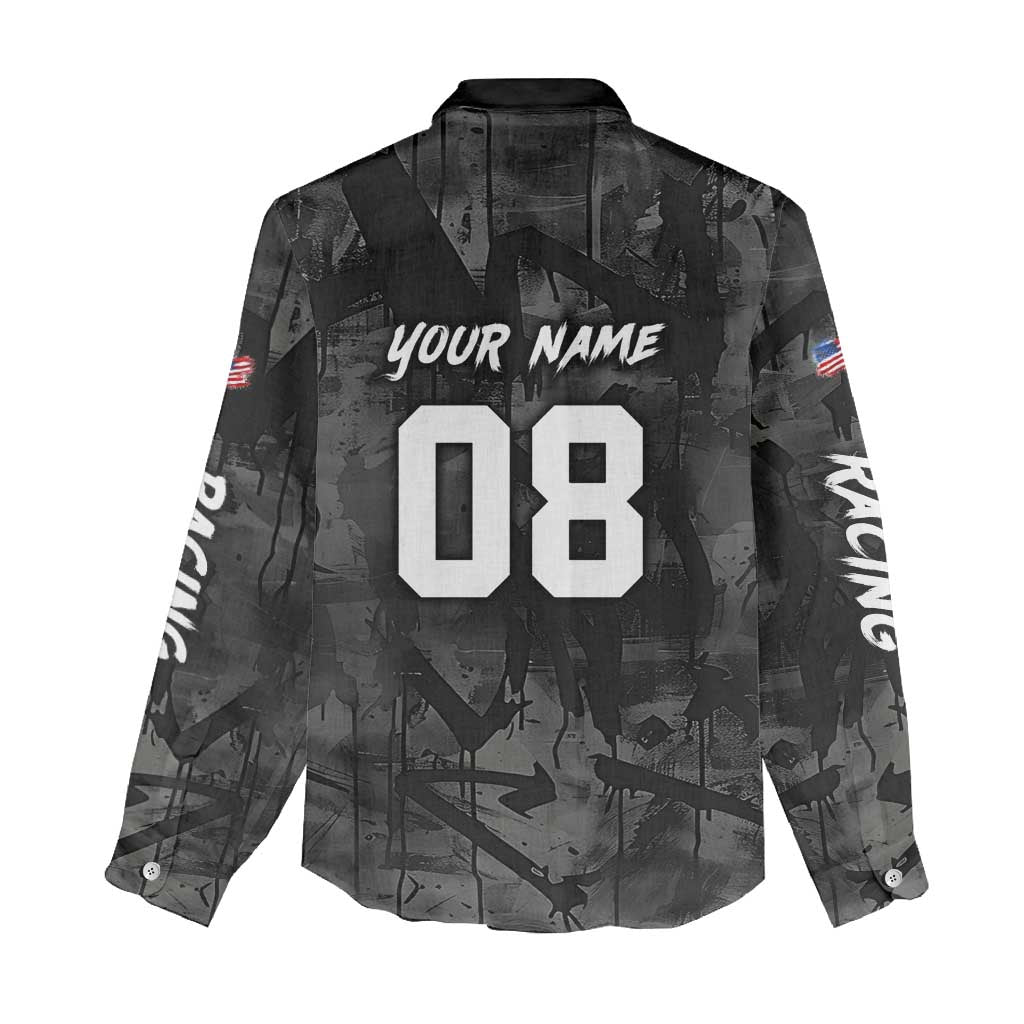 Custom American Flag Skull Motocross Women Casual Shirt - Wonder Print Shop