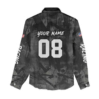 Custom American Flag Skull Motocross Women Casual Shirt - Wonder Print Shop