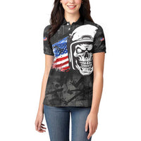 Custom American Flag Skull Motocross Women Polo Shirt - Wonder Print Shop