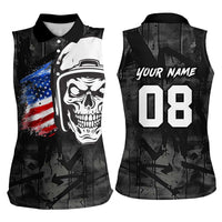 Custom American Flag Skull Motocross Women Sleeveless Polo Shirt - Wonder Print Shop