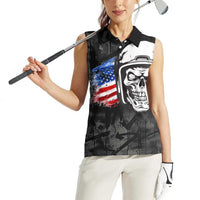 Custom American Flag Skull Motocross Women Sleeveless Polo Shirt - Wonder Print Shop