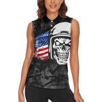 Custom American Flag Skull Motocross Women Sleeveless Polo Shirt - Wonder Print Shop
