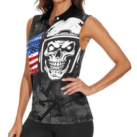 Custom American Flag Skull Motocross Women Sleeveless Polo Shirt - Wonder Print Shop