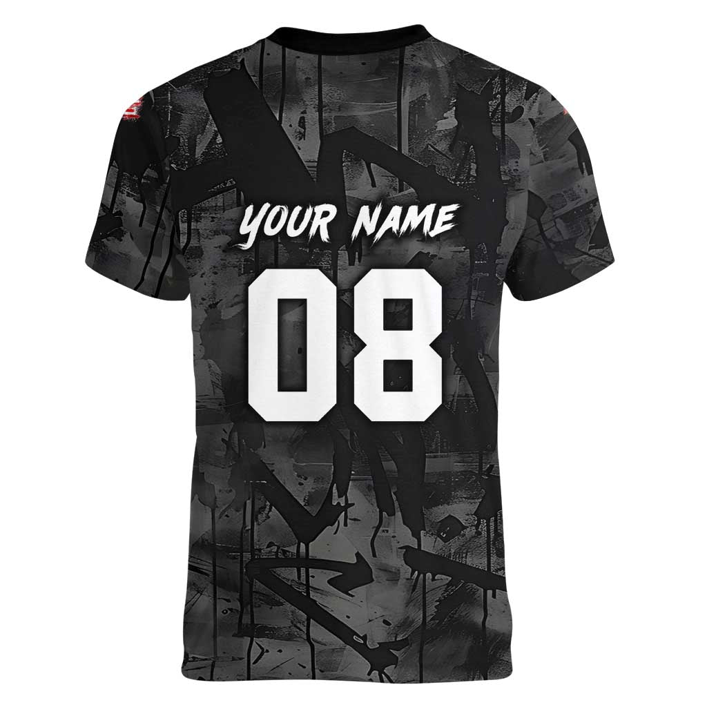 Custom American Flag Skull Motocross Women V-Neck T-Shirt - Wonder Print Shop