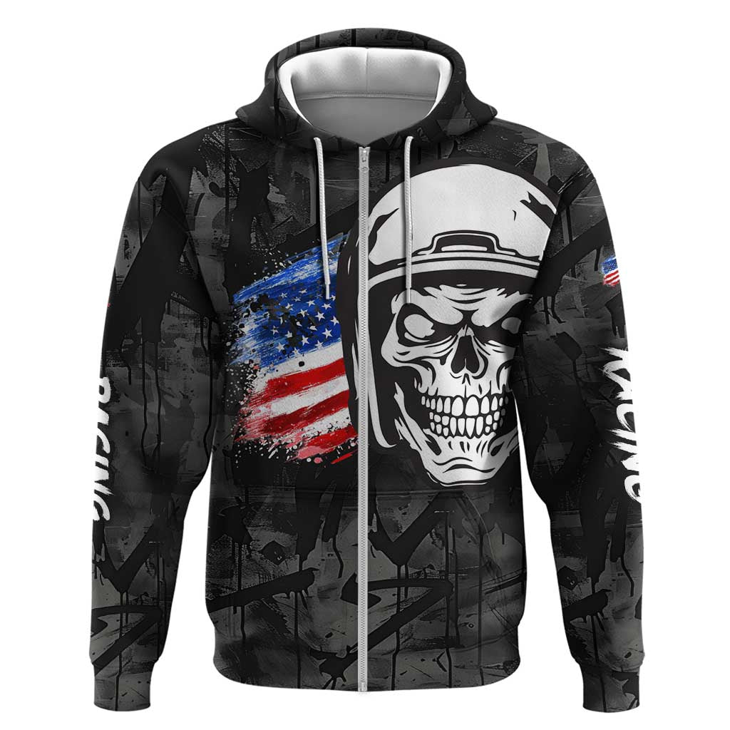 Custom American Flag Skull Motocross Zip Hoodie - Wonder Print Shop