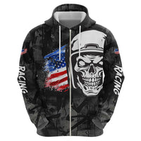 Custom American Flag Skull Motocross Zip Hoodie - Wonder Print Shop