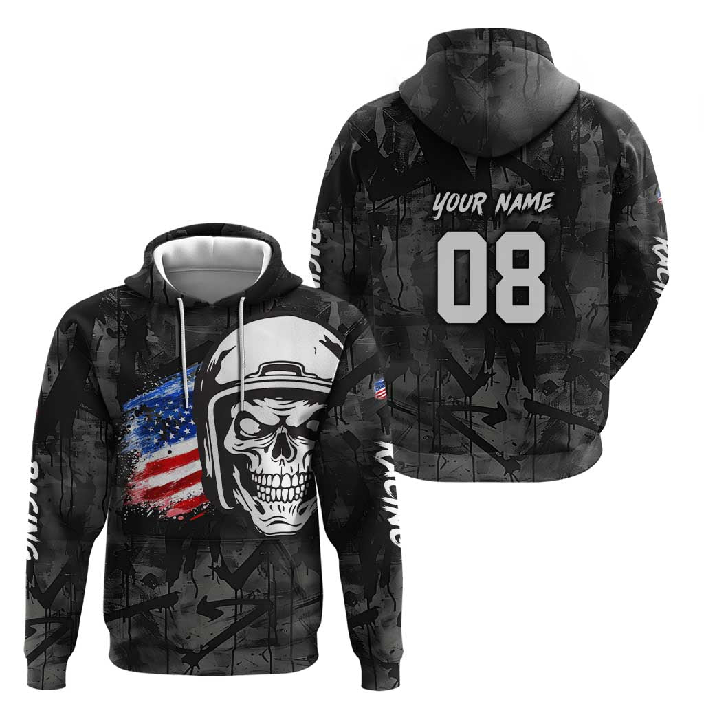 Custom American Flag Skull Motocross Zip Hoodie - Wonder Print Shop