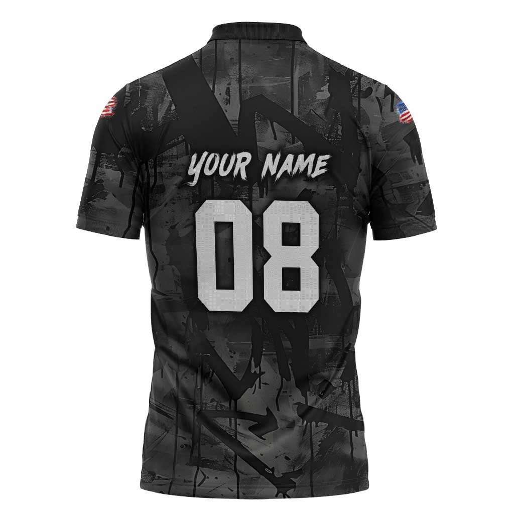 Custom American Flag Skull Motocross Zipper Polo Shirt - Wonder Print Shop