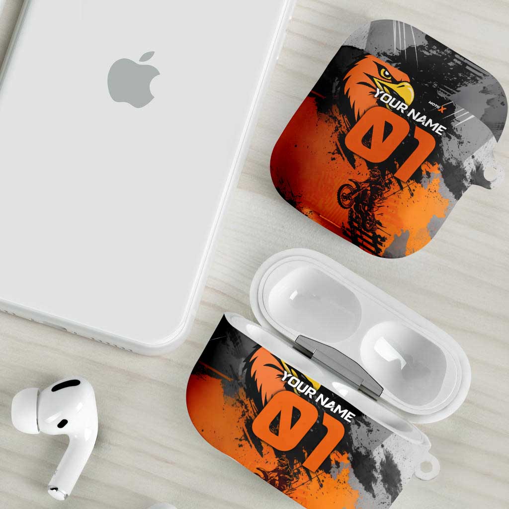 Custom MotoX Eagle Strike Motocross AirPods Case with Rider Silhouette and Orange Grunge Design - Wonder Print Shop