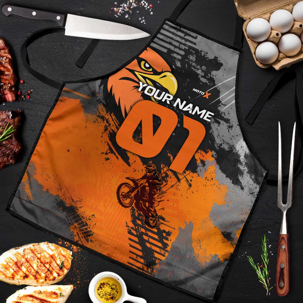 Custom MotoX Eagle Strike Motocross Apron with Rider Silhouette and Orange Grunge Design - Wonder Print Shop