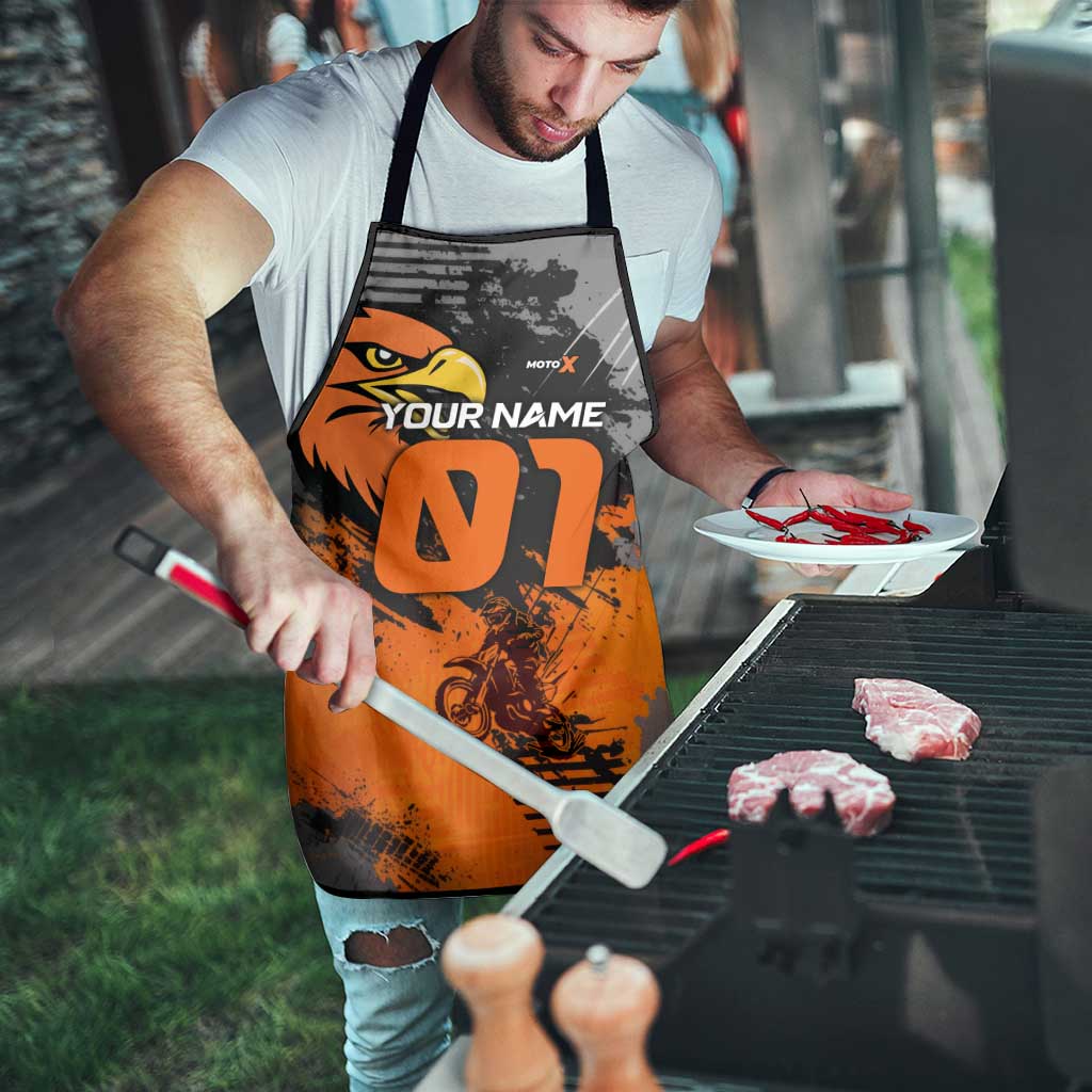 Custom MotoX Eagle Strike Motocross Apron with Rider Silhouette and Orange Grunge Design - Wonder Print Shop