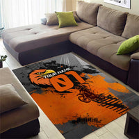 Custom MotoX Eagle Strike Motocross Area Rug with Rider Silhouette and Orange Grunge Design - Wonder Print Shop