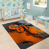 Custom MotoX Eagle Strike Motocross Area Rug with Rider Silhouette and Orange Grunge Design - Wonder Print Shop