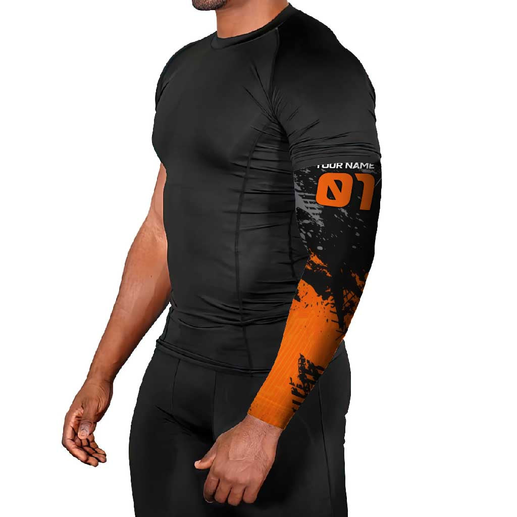 Custom MotoX Eagle Strike Motocross Arm Sleeves with Rider Silhouette and Orange Grunge Design - Wonder Print Shop