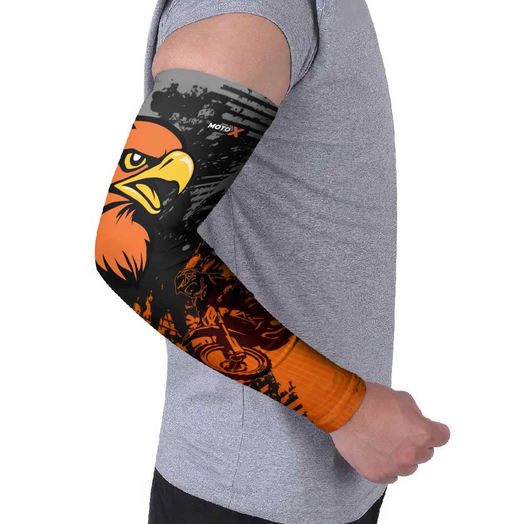 Custom MotoX Eagle Strike Motocross Arm Sleeves with Rider Silhouette and Orange Grunge Design - Wonder Print Shop