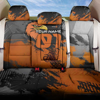 Custom MotoX Eagle Strike Motocross Back Car Seat Cover with Rider Silhouette and Orange Grunge Design - Wonder Print Shop