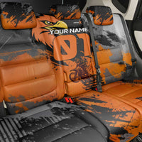 Custom MotoX Eagle Strike Motocross Back Car Seat Cover with Rider Silhouette and Orange Grunge Design - Wonder Print Shop
