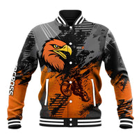 Custom MotoX Eagle Strike Motocross Baseball Jacket with Rider Silhouette and Orange Grunge Design - Wonder Print Shop