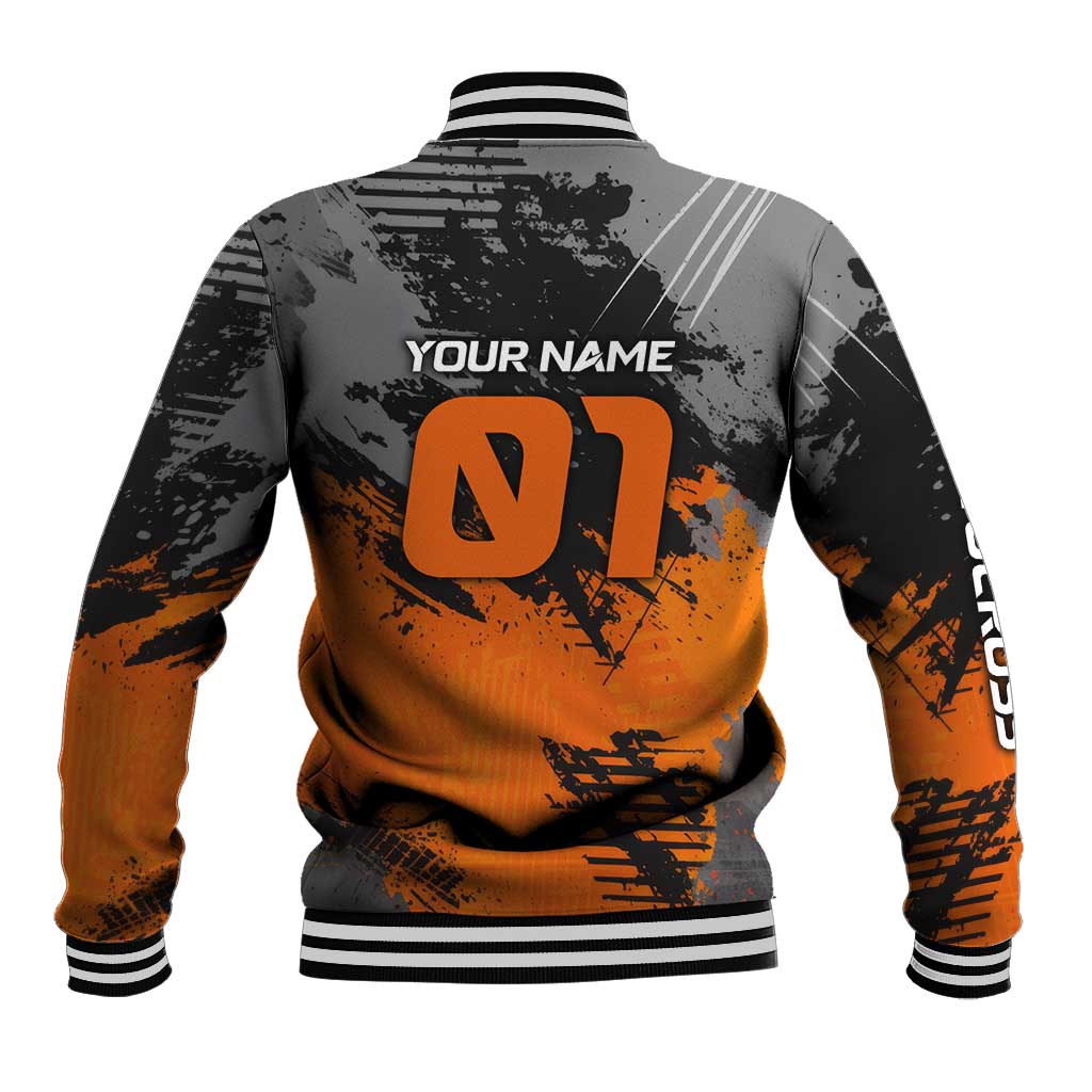 Custom MotoX Eagle Strike Motocross Baseball Jacket with Rider Silhouette and Orange Grunge Design - Wonder Print Shop