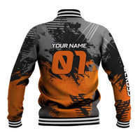 Custom MotoX Eagle Strike Motocross Baseball Jacket with Rider Silhouette and Orange Grunge Design - Wonder Print Shop