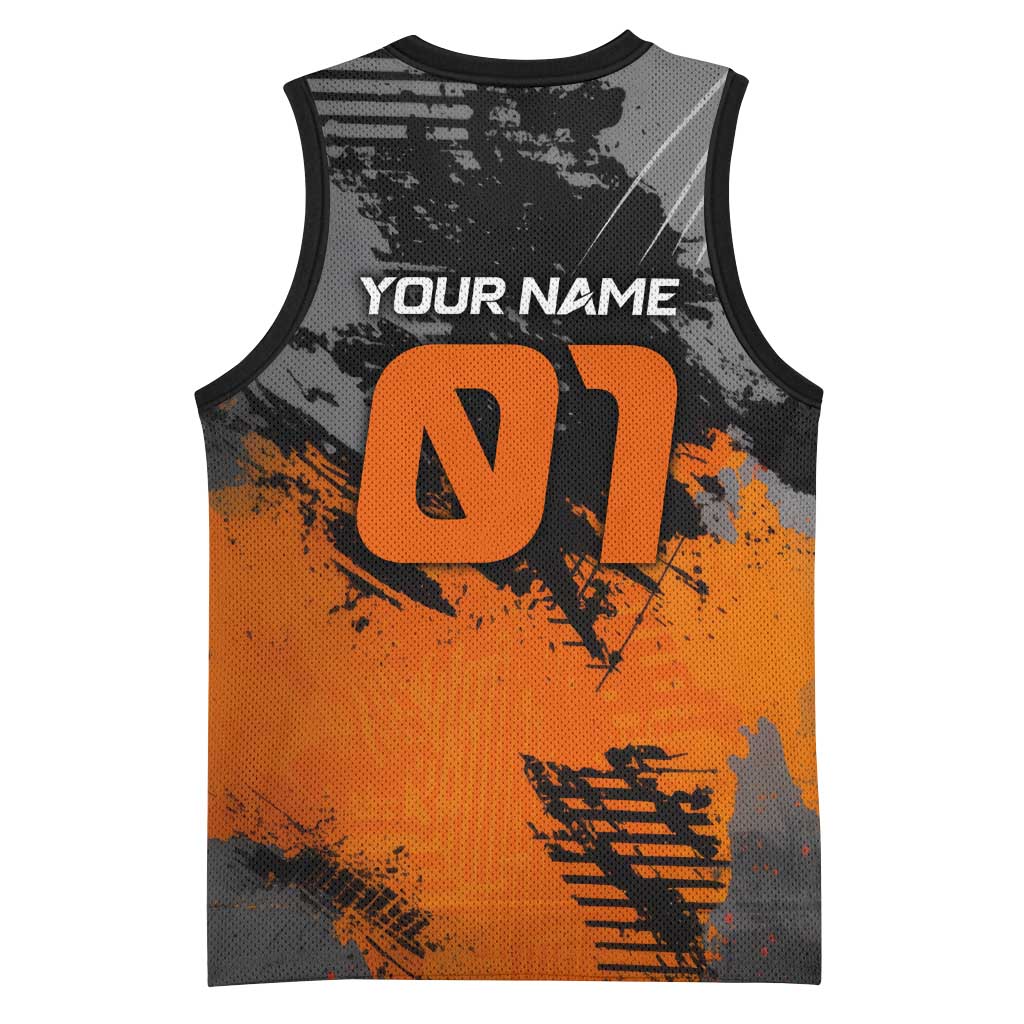 Custom MotoX Eagle Strike Motocross Basketball Jersey with Rider Silhouette and Orange Grunge Design - Wonder Print Shop