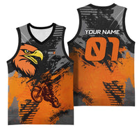 Custom MotoX Eagle Strike Motocross Basketball Jersey with Rider Silhouette and Orange Grunge Design - Wonder Print Shop