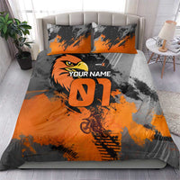 Custom MotoX Eagle Strike Motocross Bedding Set with Rider Silhouette and Orange Grunge Design - Wonder Print Shop