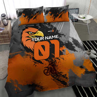 Custom MotoX Eagle Strike Motocross Bedding Set with Rider Silhouette and Orange Grunge Design - Wonder Print Shop