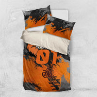 Custom MotoX Eagle Strike Motocross Bedding Set with Rider Silhouette and Orange Grunge Design - Wonder Print Shop