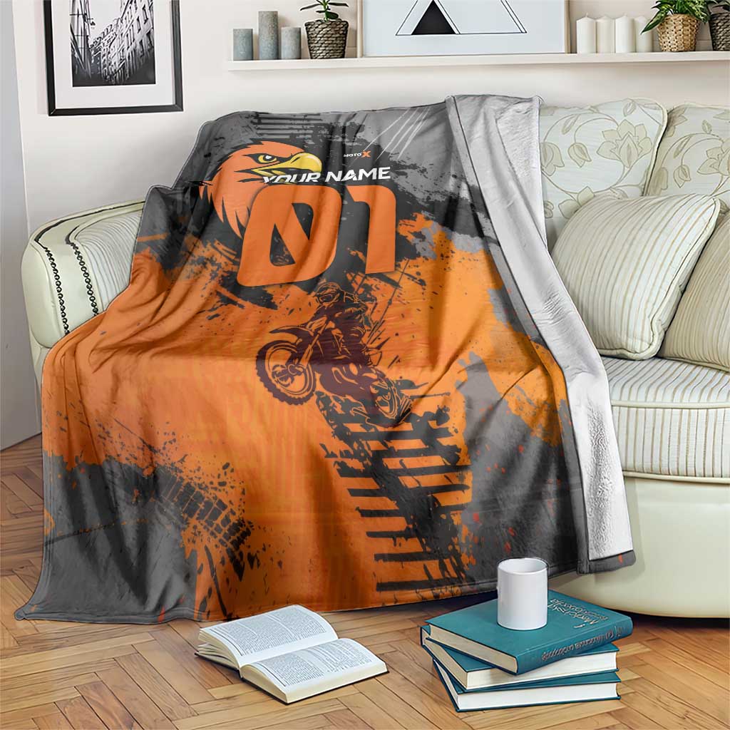 Custom MotoX Eagle Strike Motocross Blanket with Rider Silhouette and Orange Grunge Design - Wonder Print Shop