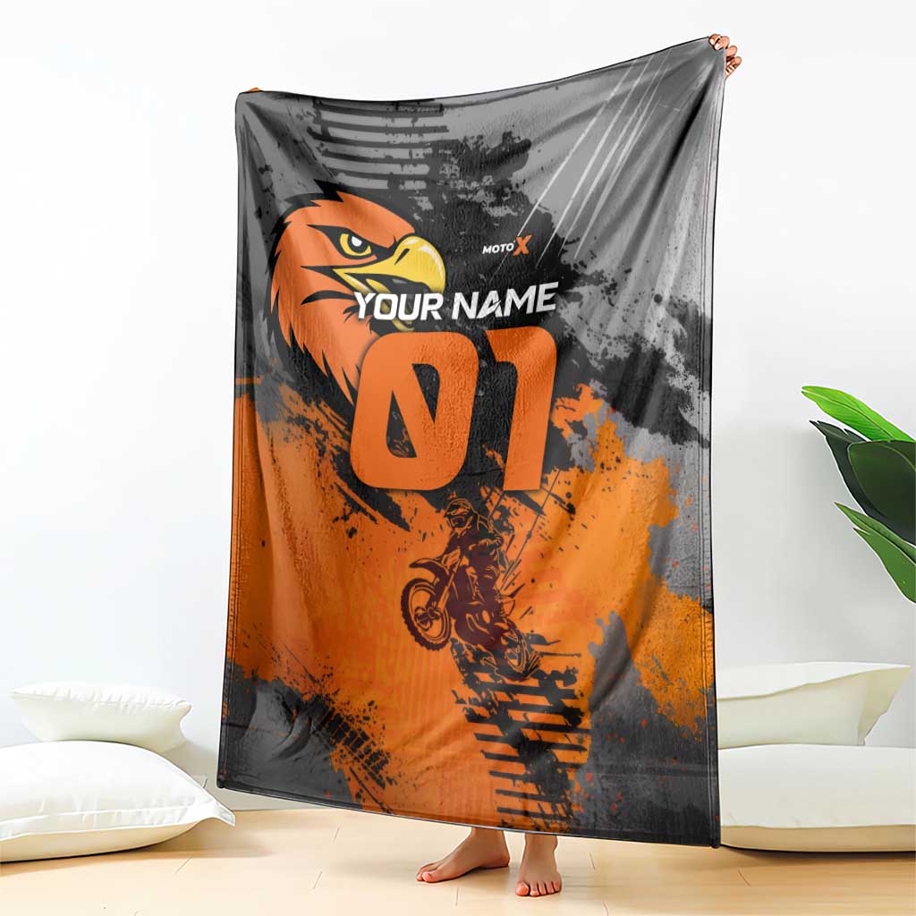 Custom MotoX Eagle Strike Motocross Blanket with Rider Silhouette and Orange Grunge Design - Wonder Print Shop