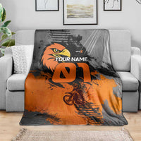 Custom MotoX Eagle Strike Motocross Blanket with Rider Silhouette and Orange Grunge Design - Wonder Print Shop