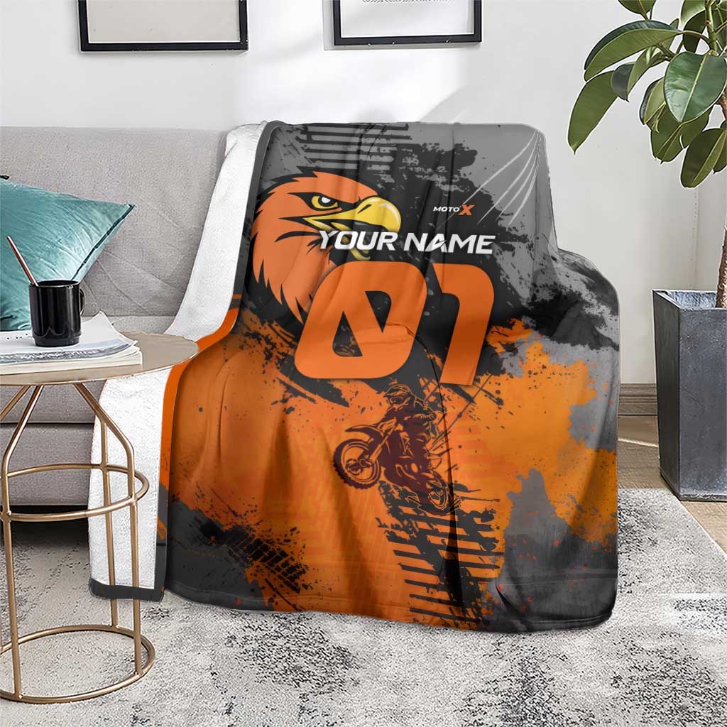 Custom MotoX Eagle Strike Motocross Blanket with Rider Silhouette and Orange Grunge Design - Wonder Print Shop