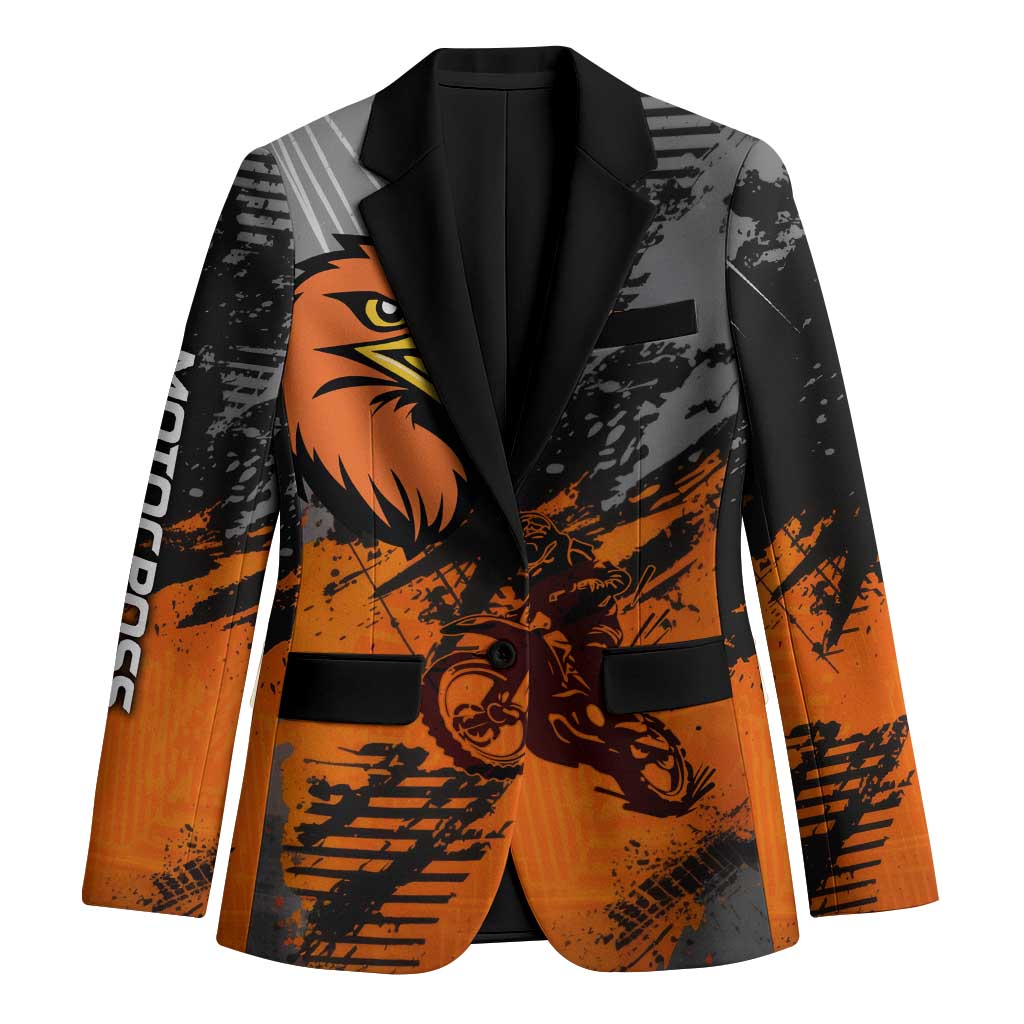 Custom MotoX Eagle Strike Motocross Blazer with Rider Silhouette and Orange Grunge Design - Wonder Print Shop