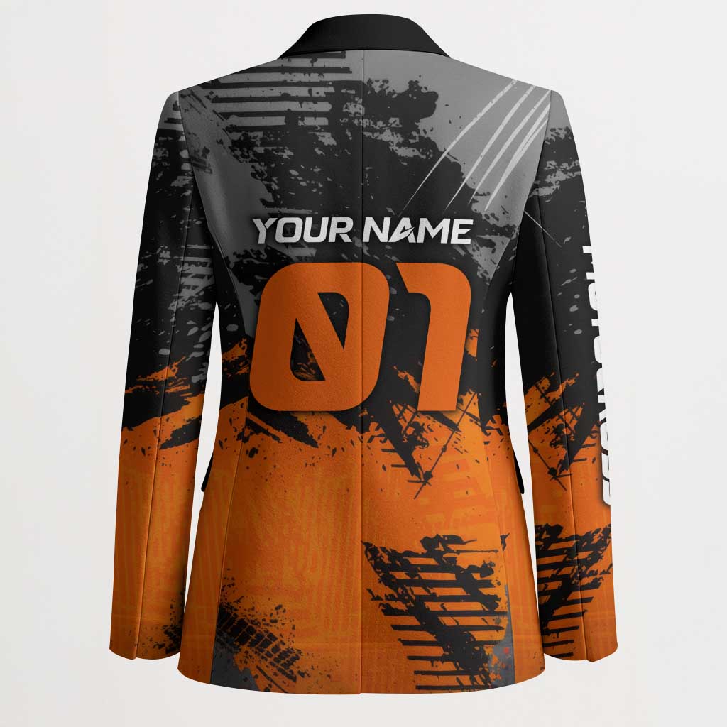 Custom MotoX Eagle Strike Motocross Blazer with Rider Silhouette and Orange Grunge Design - Wonder Print Shop