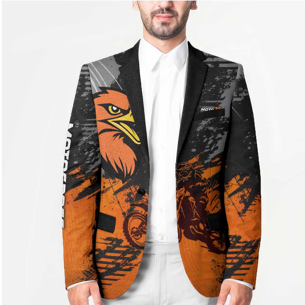 Custom MotoX Eagle Strike Motocross Blazer with Rider Silhouette and Orange Grunge Design - Wonder Print Shop