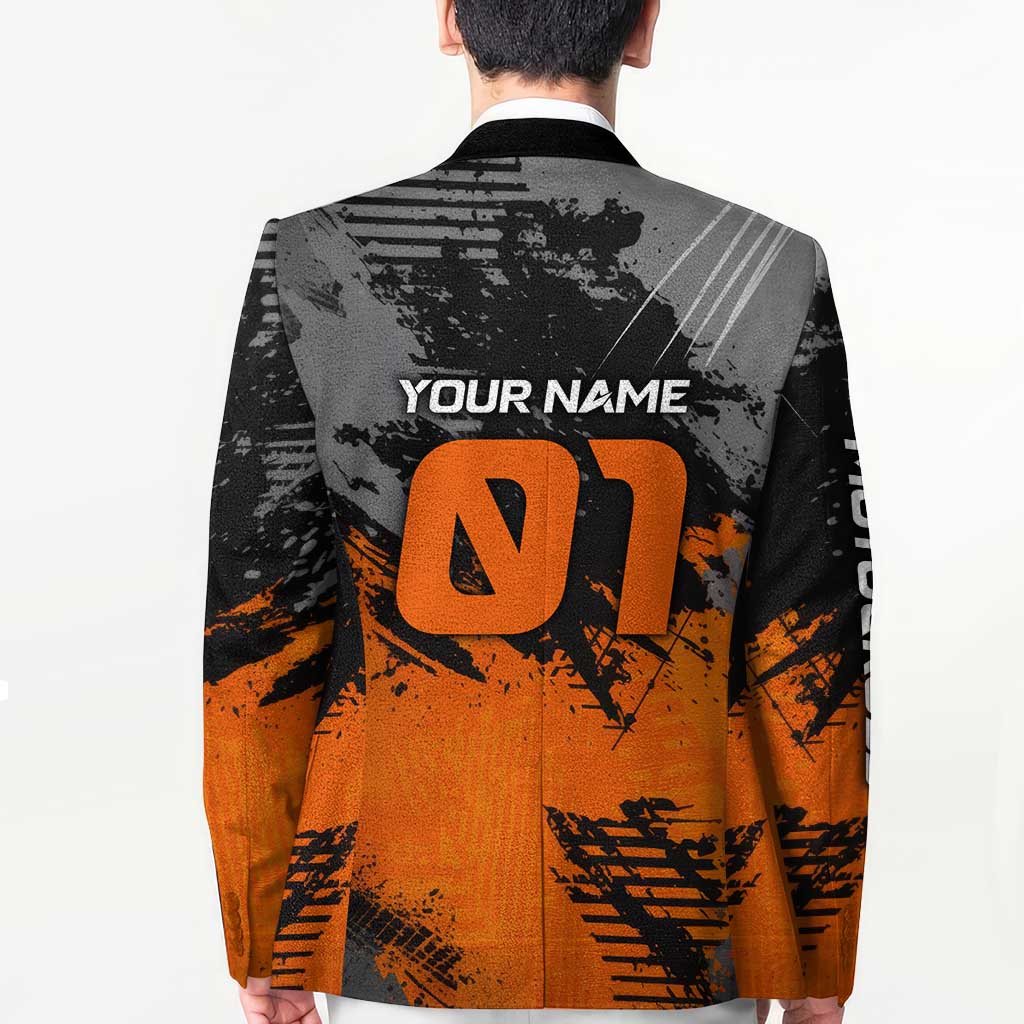 Custom MotoX Eagle Strike Motocross Blazer with Rider Silhouette and Orange Grunge Design - Wonder Print Shop