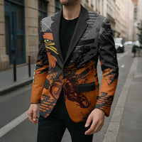 Custom MotoX Eagle Strike Motocross Blazer with Rider Silhouette and Orange Grunge Design - Wonder Print Shop