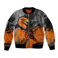 Custom MotoX Eagle Strike Motocross Bomber Jacket with Rider Silhouette and Orange Grunge Design - Wonder Print Shop