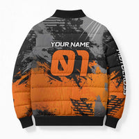 Custom MotoX Eagle Strike Motocross Bomber Puffer Jacket with Rider Silhouette and Orange Grunge Design - Wonder Print Shop