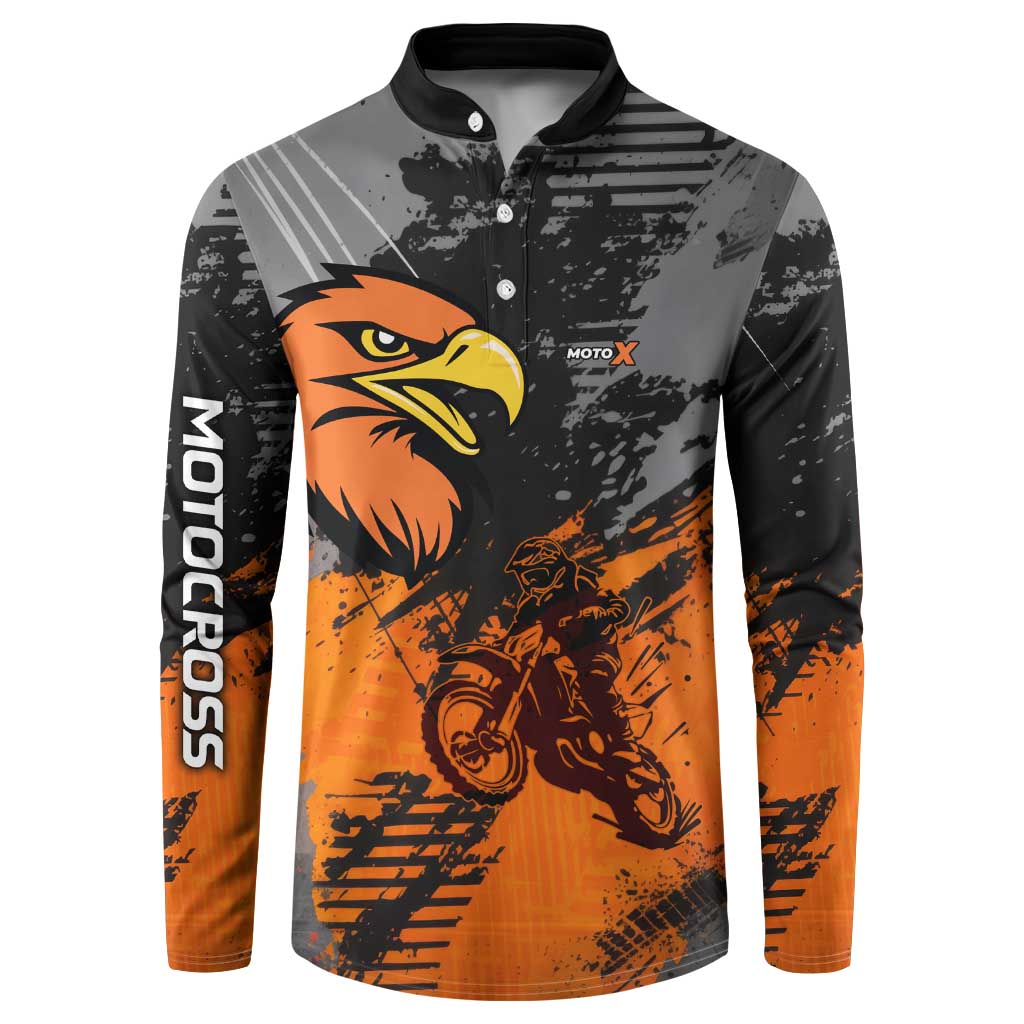 Custom MotoX Eagle Strike Motocross Button Sweatshirt with Rider Silhouette and Orange Grunge Design - Wonder Print Shop