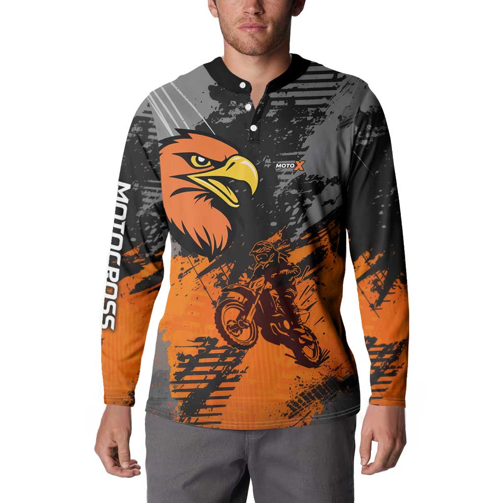 Custom MotoX Eagle Strike Motocross Button Sweatshirt with Rider Silhouette and Orange Grunge Design - Wonder Print Shop