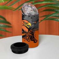 Custom MotoX Eagle Strike Motocross 4 in 1 Can Cooler Tumbler with Rider Silhouette and Orange Grunge Design - Wonder Print Shop