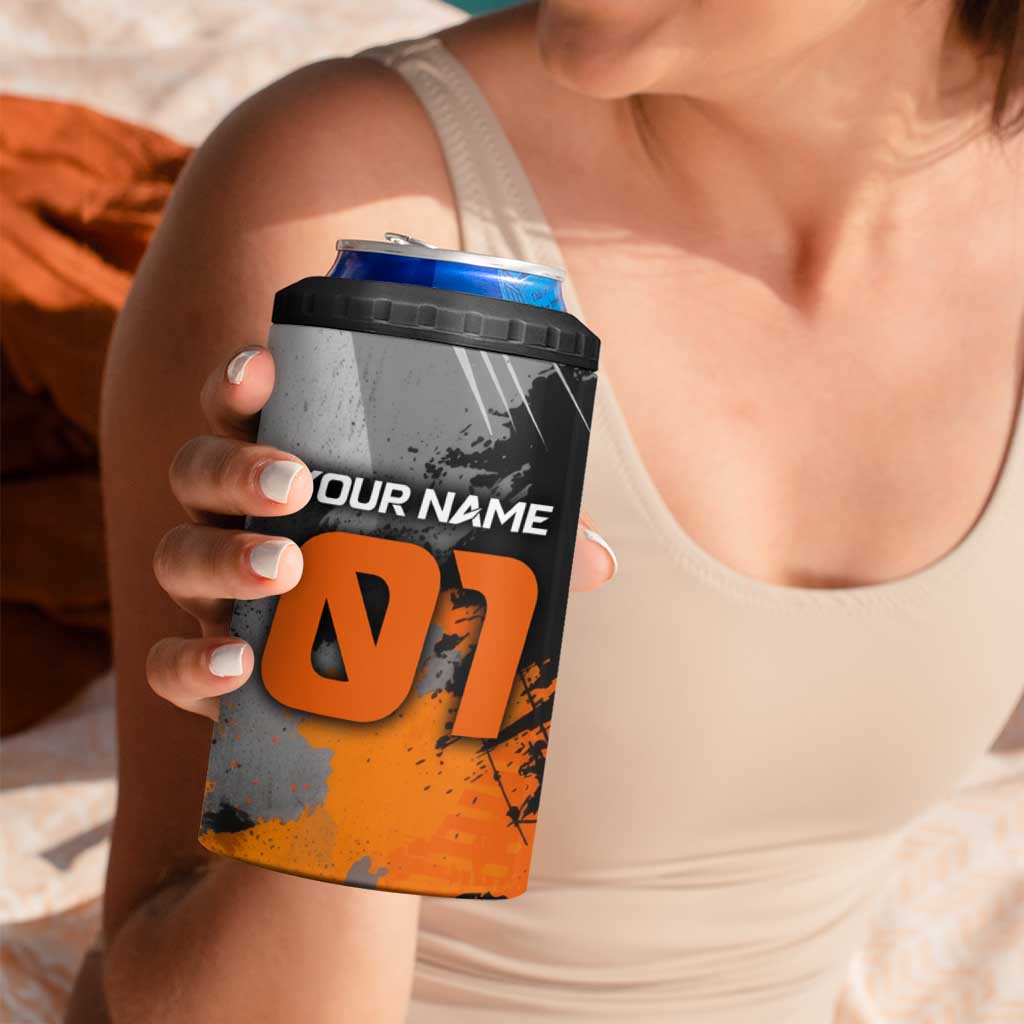 Custom MotoX Eagle Strike Motocross 4 in 1 Can Cooler Tumbler with Rider Silhouette and Orange Grunge Design - Wonder Print Shop