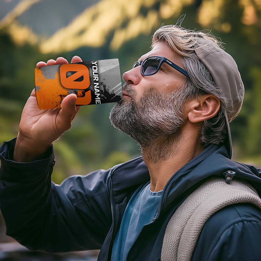 Custom MotoX Eagle Strike Motocross 4 in 1 Can Cooler Tumbler with Rider Silhouette and Orange Grunge Design - Wonder Print Shop