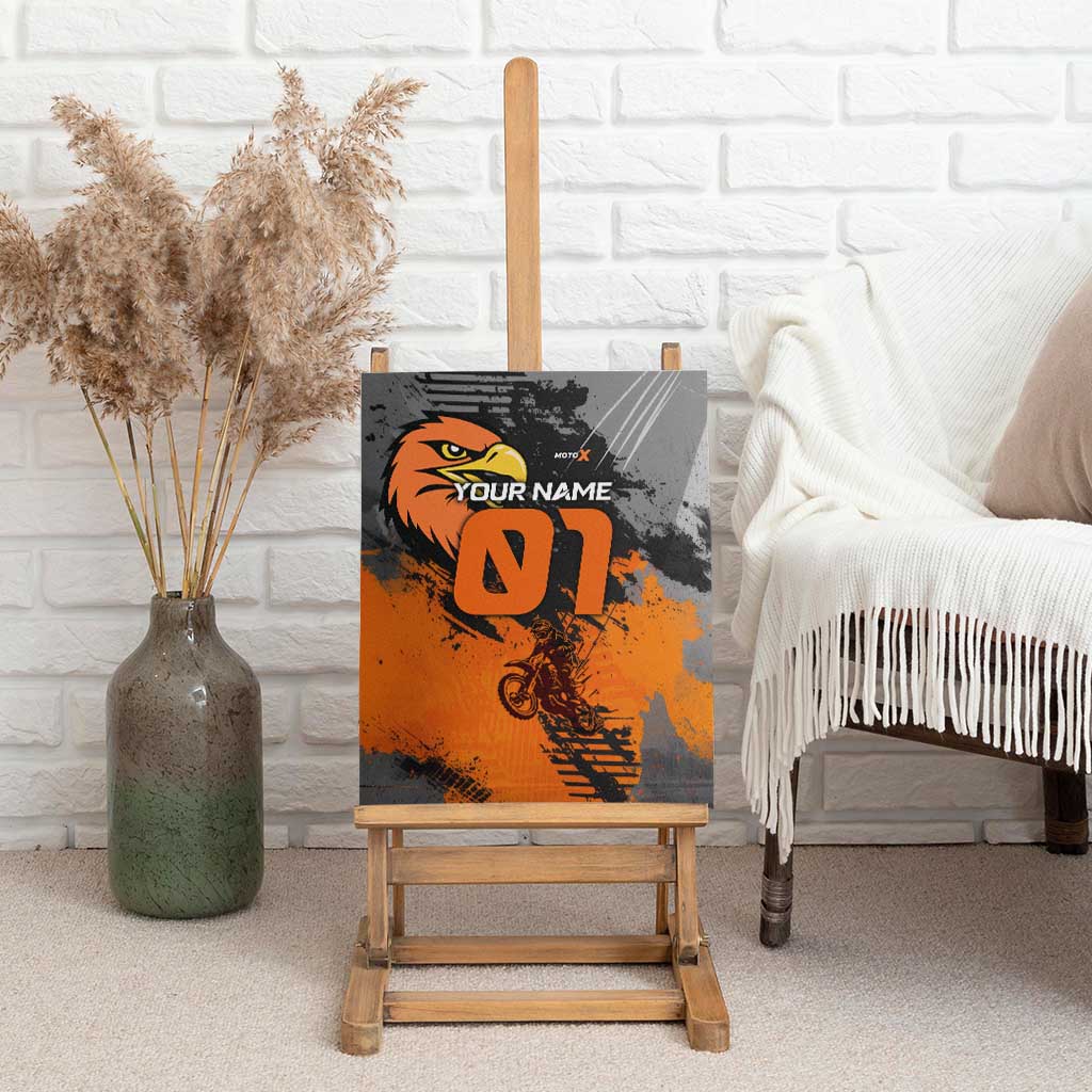 Custom MotoX Eagle Strike Motocross Canvas Wall Art with Rider Silhouette and Orange Grunge Design - Wonder Print Shop